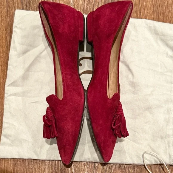 Red Suede Tassel Flats - Picture 4 of 6
